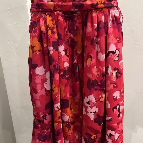 Express Pink Red Floral Faux Wrap Sheath Belted Dress Sz 0 Zipper (A0126) - Picture 5 of 7